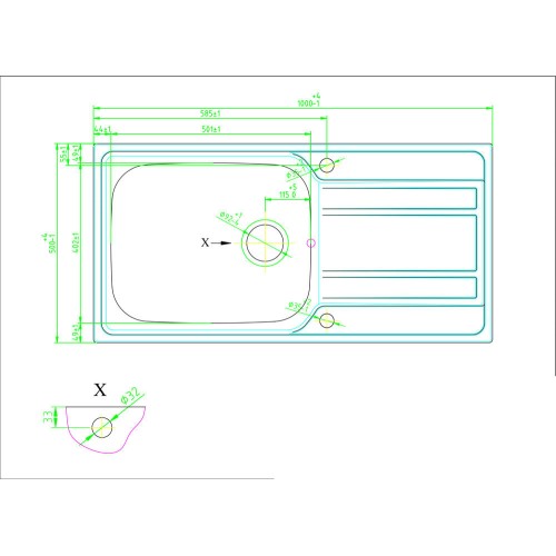 Fregadero inoxidable Lyell 1 seno + escurridor 100x50cm