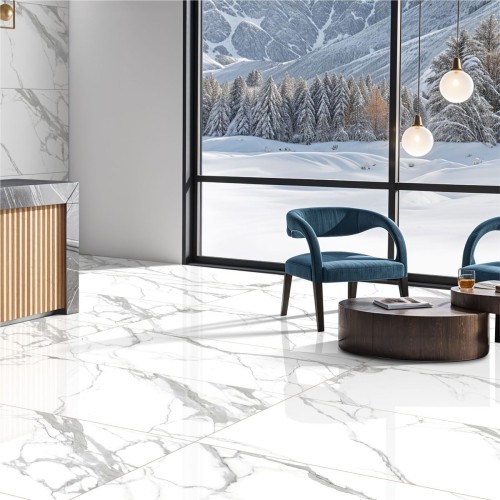 Suelo porcelánico rectificado gran formato mármol blanco pulido 60x120 cm Nisida