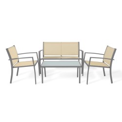 Sofá + 2 sillas + mesa de cristal templado. Conjunto de jardín y terraza,