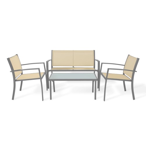 Sofá + 2 sillas + mesa de cristal templado. Conjunto de jardín y terraza,